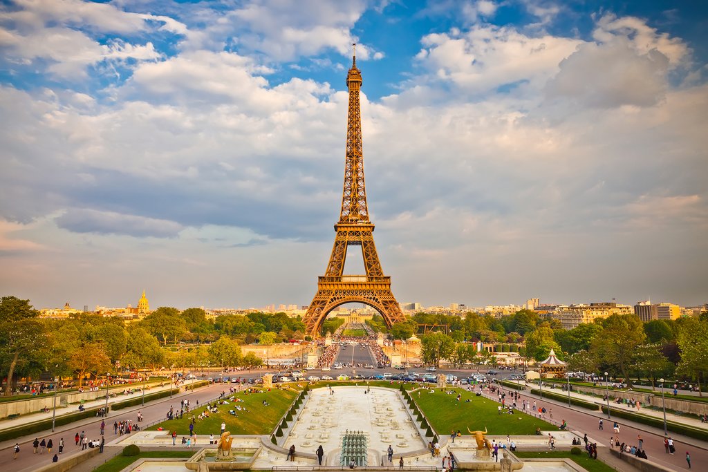 France tour Paris Eiffel Tower — golden hour reflection in Seine River, Armani Tours France cultural tour package
