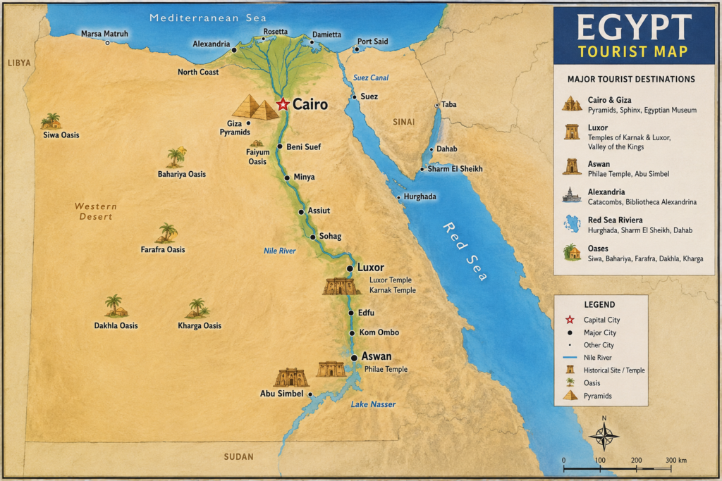 Egypt Tours 3 Egypt map showing major tour destinations featured in comprehensive Egypt travel packages